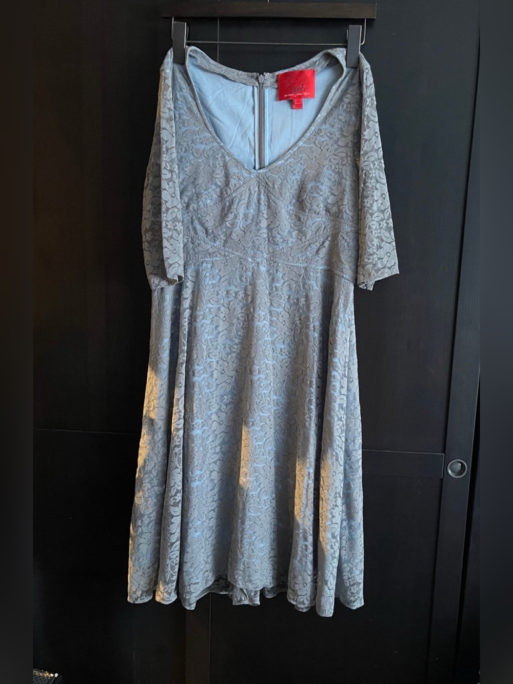 Z Spoke Zac Posen Lord & Taylor Grey/Blue Flower Detail V-Neck Dress Size 10